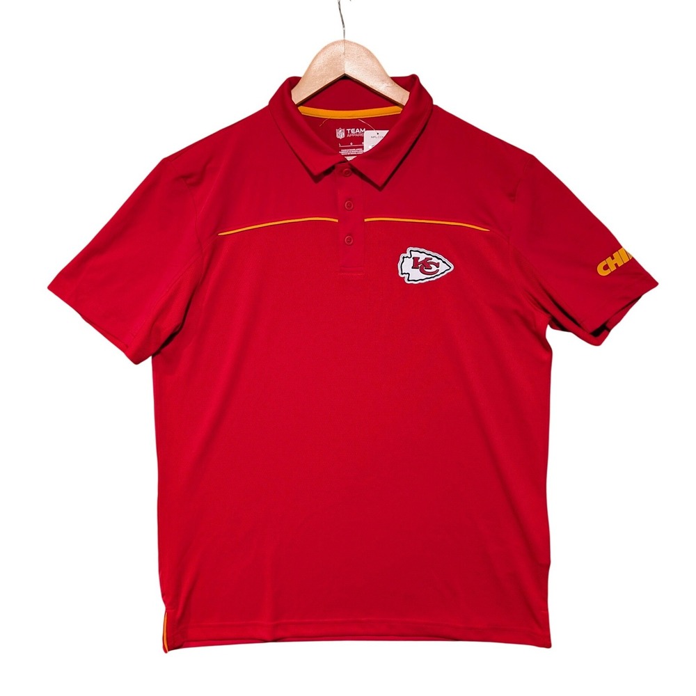 NFL Team Apparel Kansas City Chiefs Red Performance Polo Shirt Arrowhead L NEW